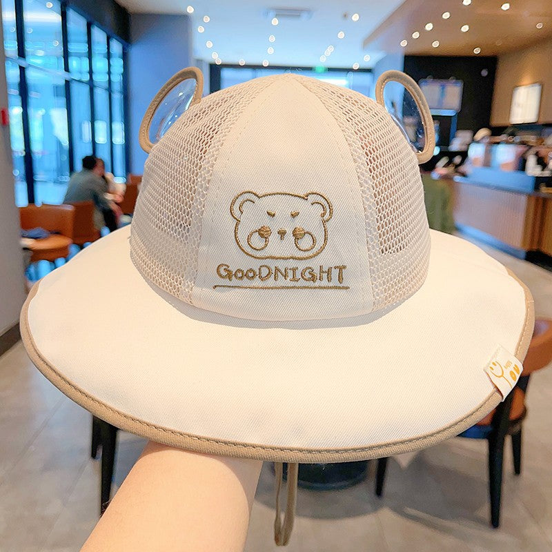Kids' Bear Fisherman Sun Hat with Wide Brim and Mesh Design