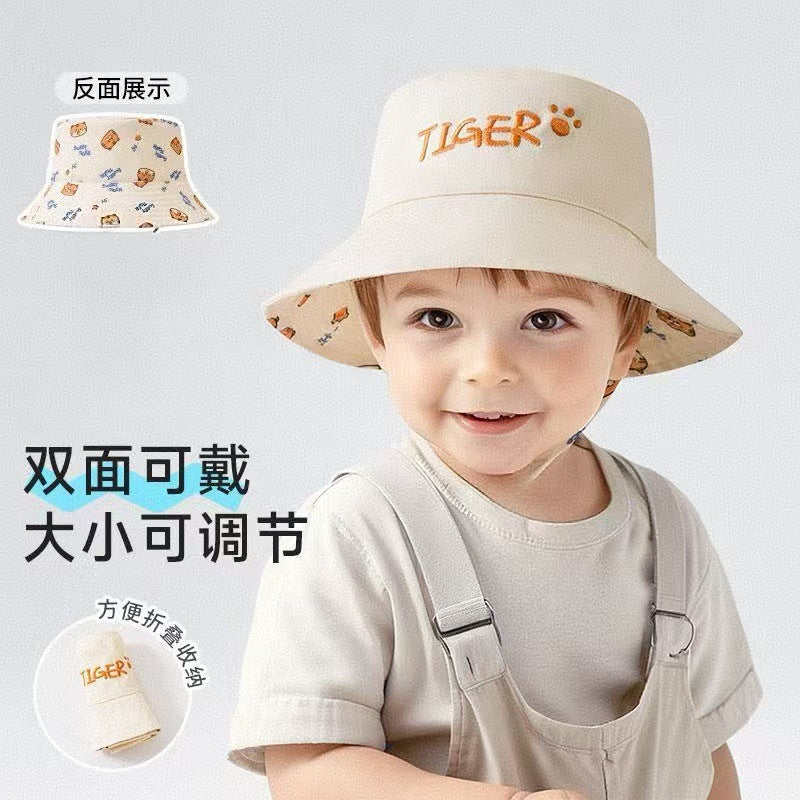 Kids' Reversible Bucket Hat with Wide Brim Sun Protection