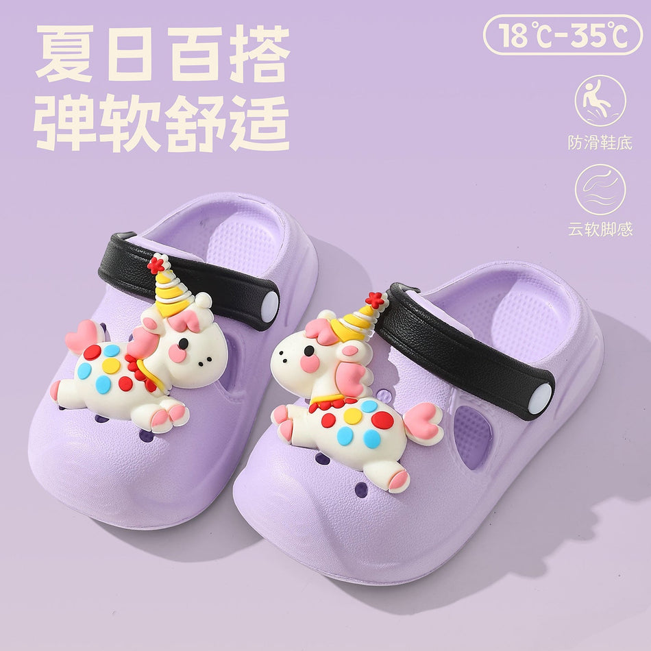 Girls' Cartoon Pony Clogs Soft Sole Non-Slip Beach Shoes