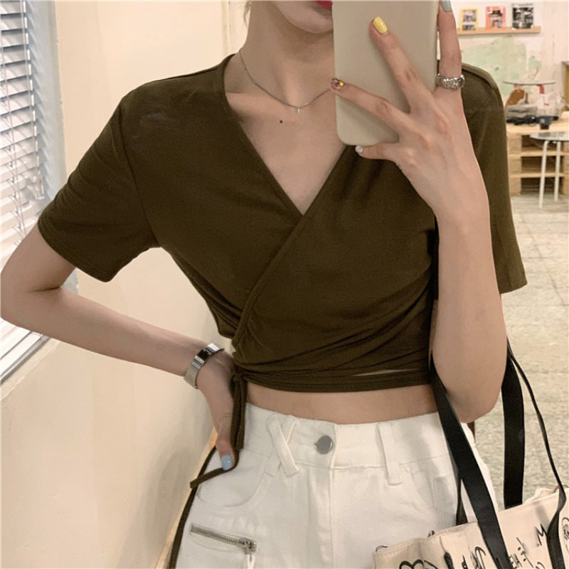Women's Slim Fit Cotton Blend Short Sleeve Strappy T-Shirt