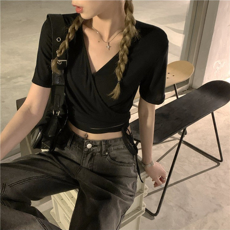 Women's Slim Fit Cotton Blend Short Sleeve Strappy T-Shirt