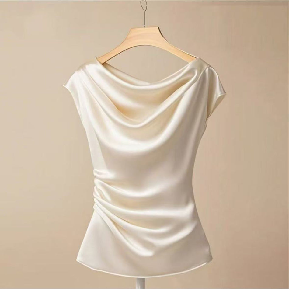 Women's Silk Blend Loose Fit Short Sleeve Satin Style Top