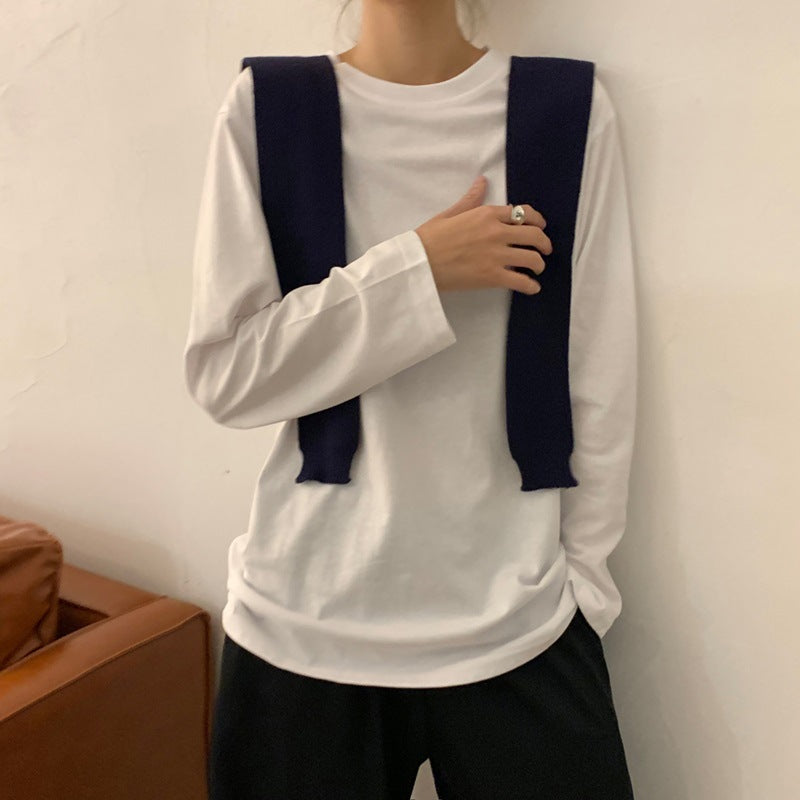 Women's Long Sleeve Round Neck Solid Color Basic T-Shirt
