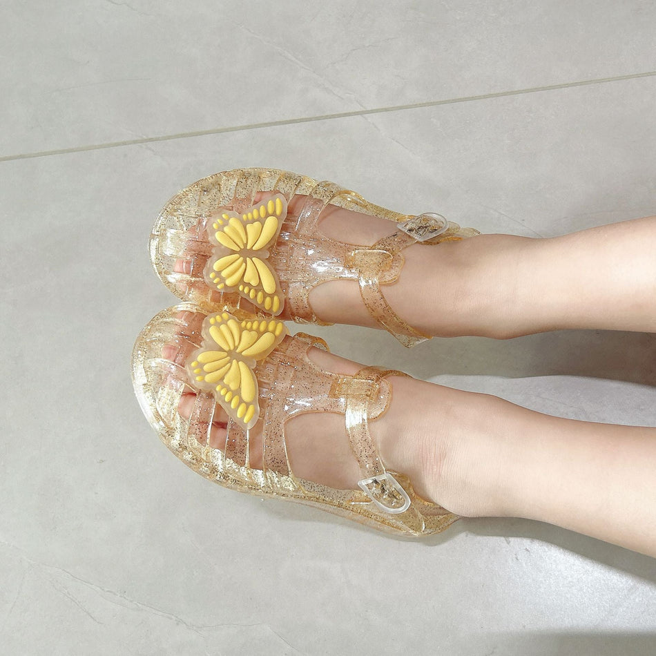 Girls Bow Jelly Crystal Beach Sandals with Soft PVC Sole