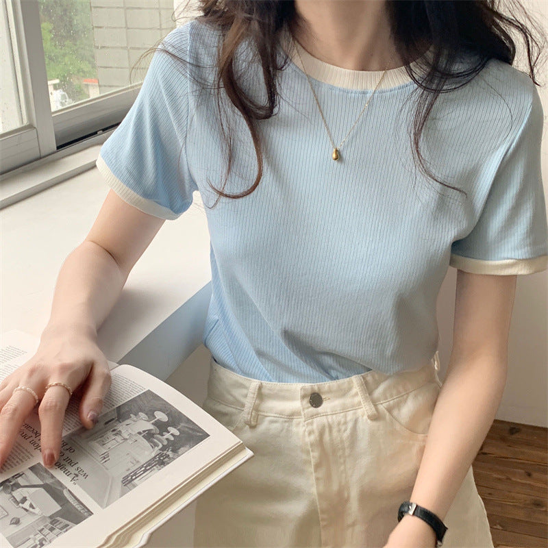 Women's Color Block Slim Fit Round Neck Short Sleeve T-Shirt