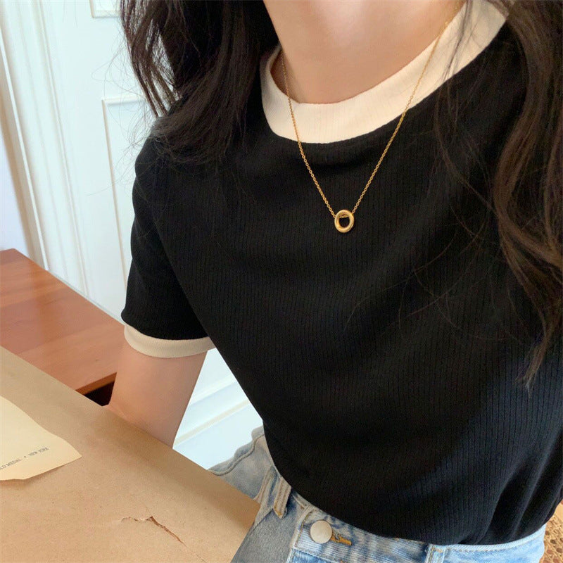Women's Color Block Slim Fit Round Neck Short Sleeve T-Shirt
