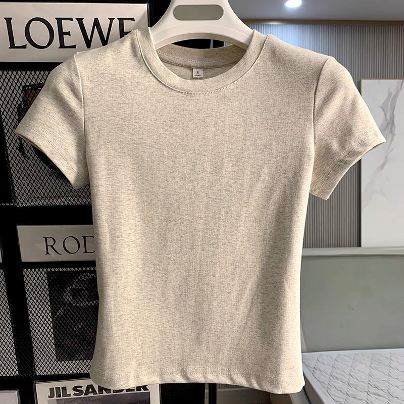 Women's Slim Fit Round Neck Short Sleeve Solid Color T-Shirt