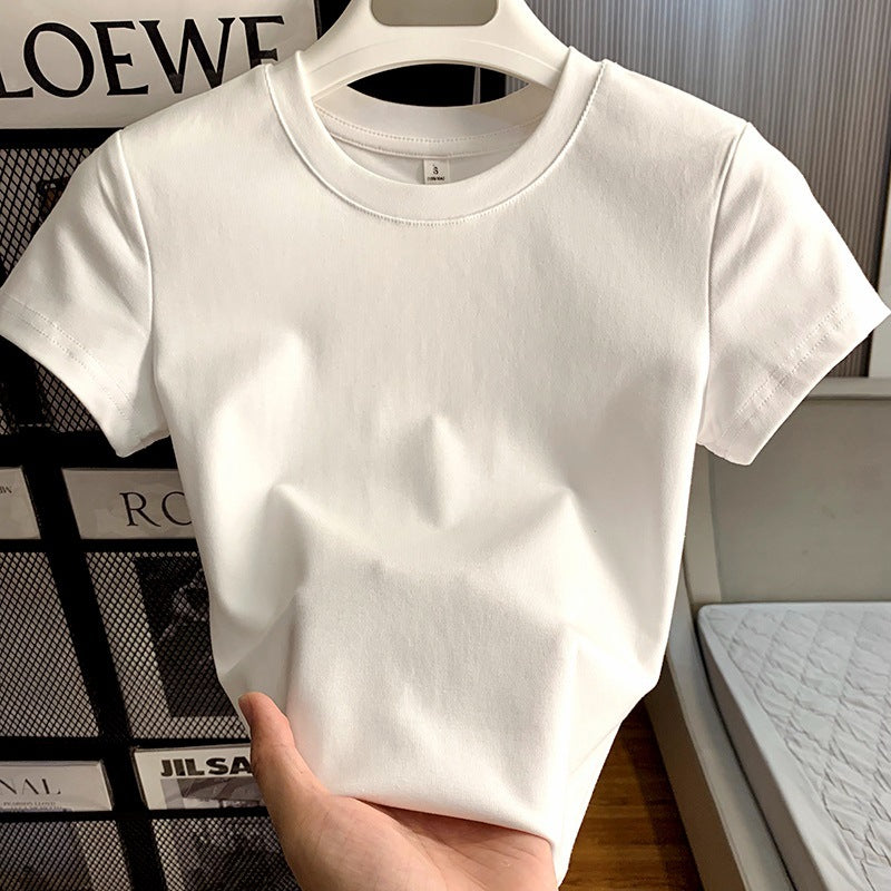 Women's Slim Fit Round Neck Short Sleeve Solid Color T-Shirt