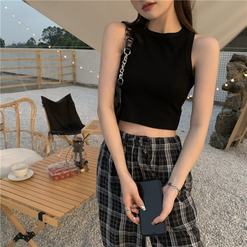 Women's Crew Neck Cropped Sleeveless Tank Top