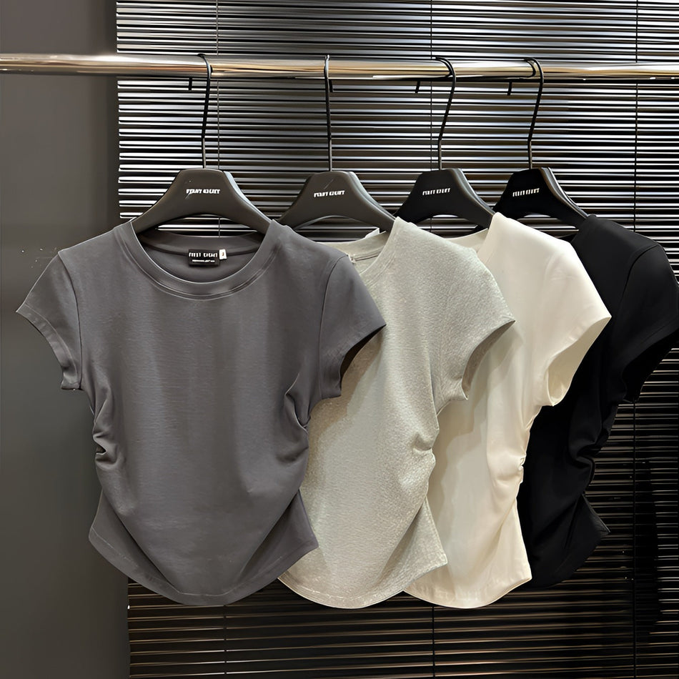 Women's Slim Fit Ruffle Sleeve Round Neck Short Sleeve T-Shirt