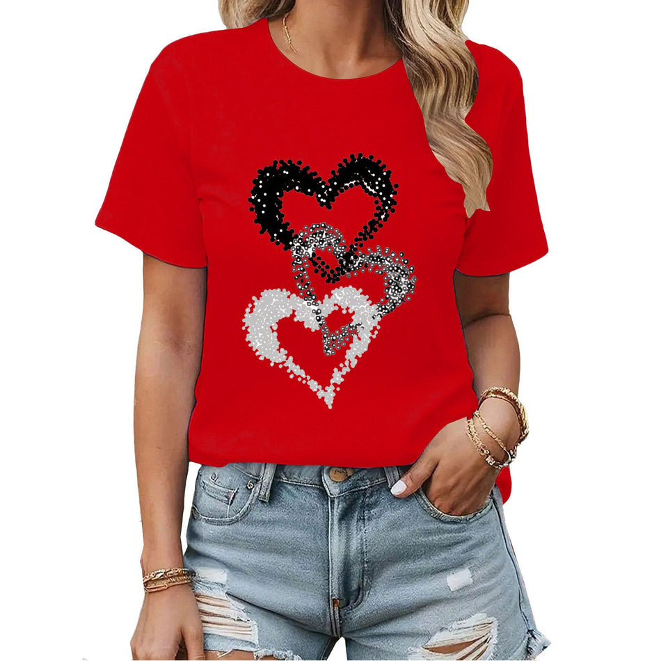 Women's Christmas Print Cotton Short Sleeve Casual T-Shirt
