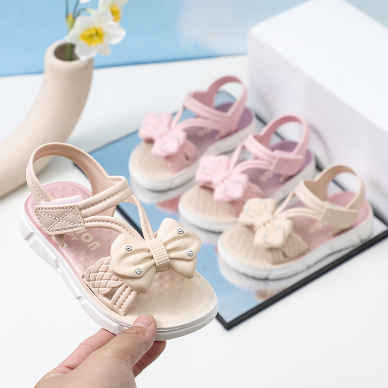 Girls Bow-Knot Open-Toe Velcro Princess Sandals