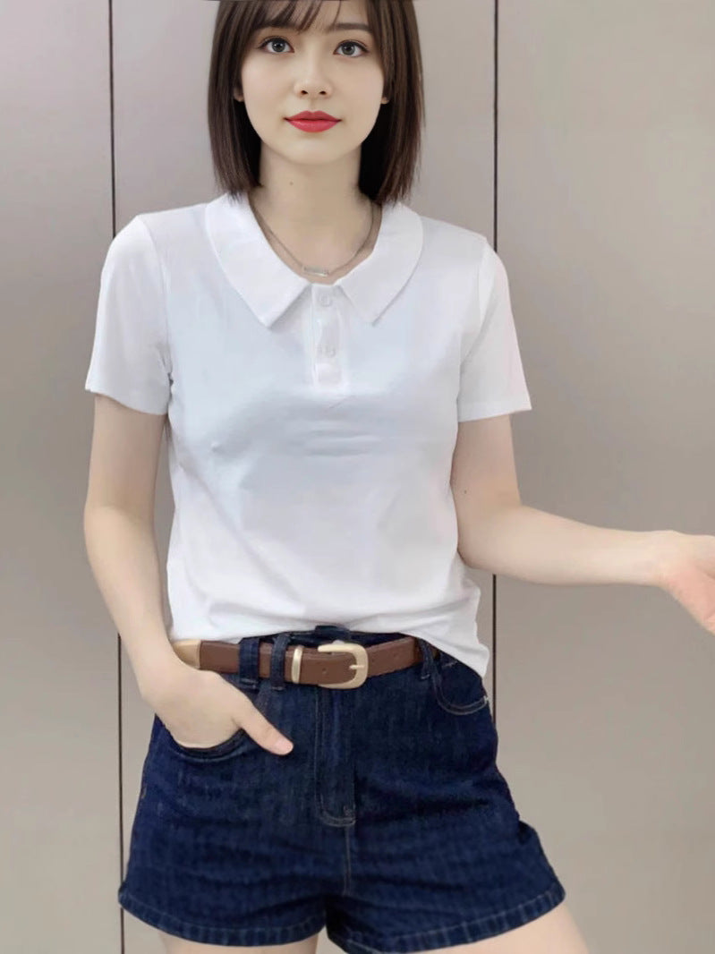 Women's Cotton Polo Collar Short Sleeve Casual T-Shirt