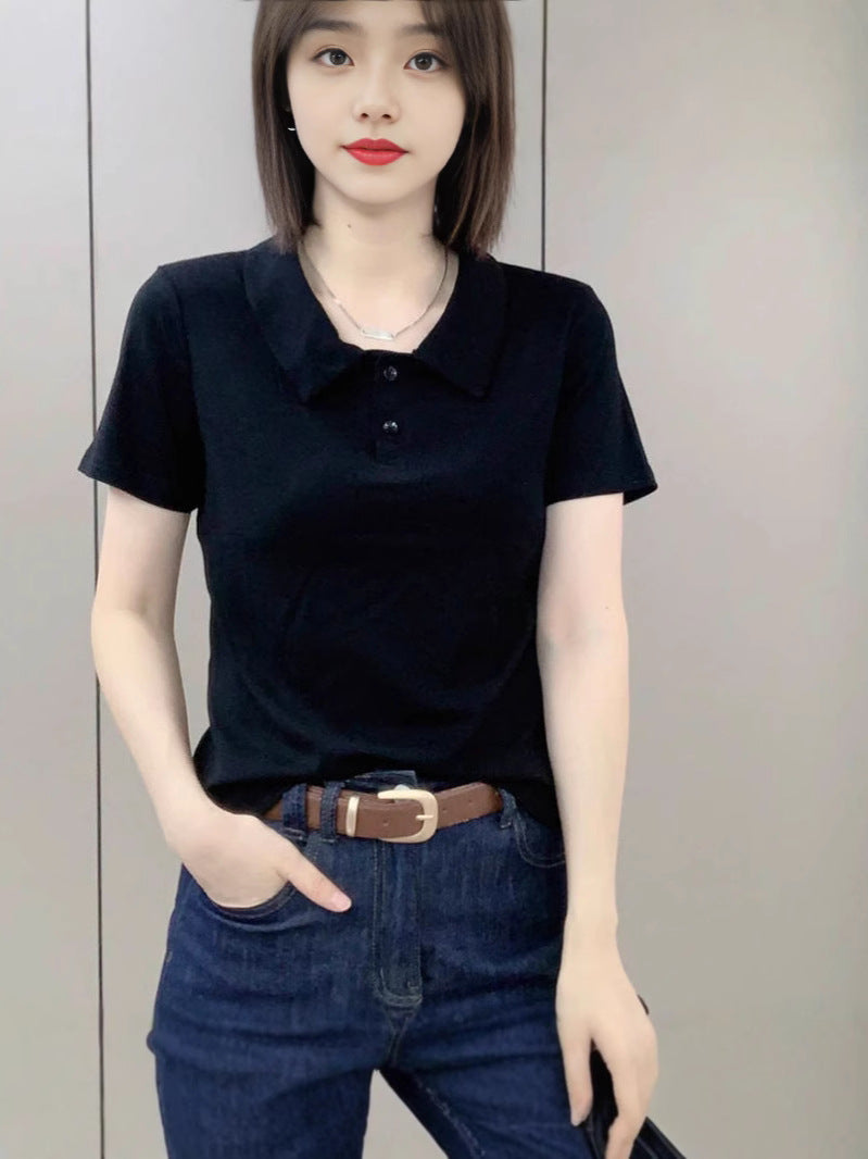 Women's Cotton Polo Collar Short Sleeve Casual T-Shirt