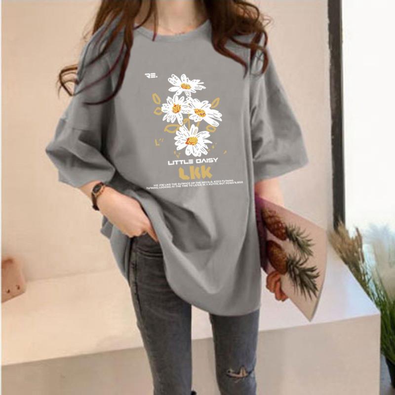 Women's Daisy Print Loose Fit Crew Neck Short Sleeve T-Shirt