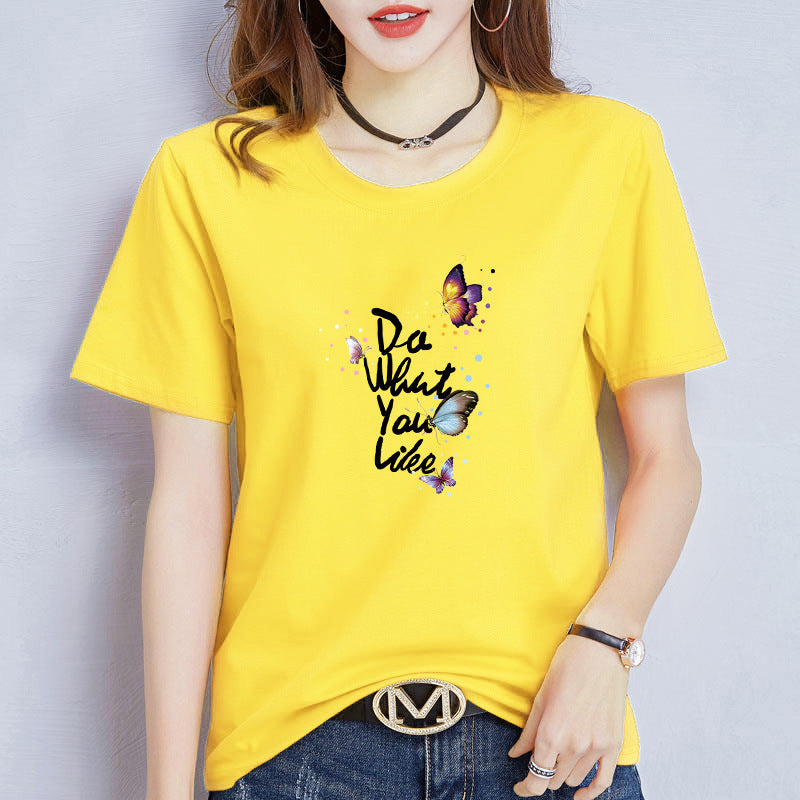 Women's Butterfly Print Loose Fit Crew Neck Short Sleeve T-Shirt