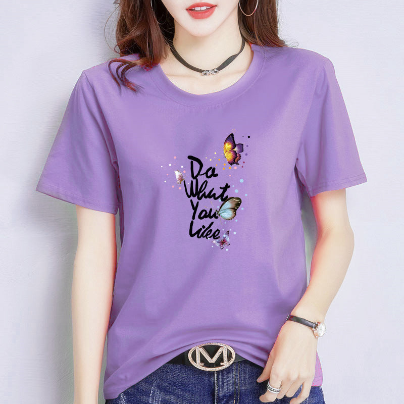 Women's Butterfly Print Loose Fit Crew Neck Short Sleeve T-Shirt