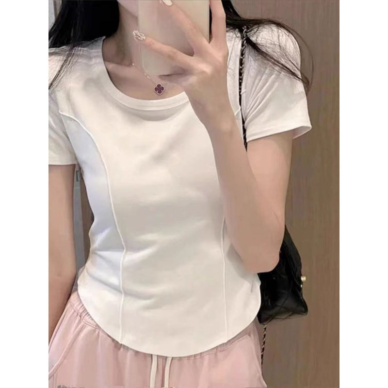Women's Slim Fit Ribbed Short Sleeve Round Neck T-Shirt