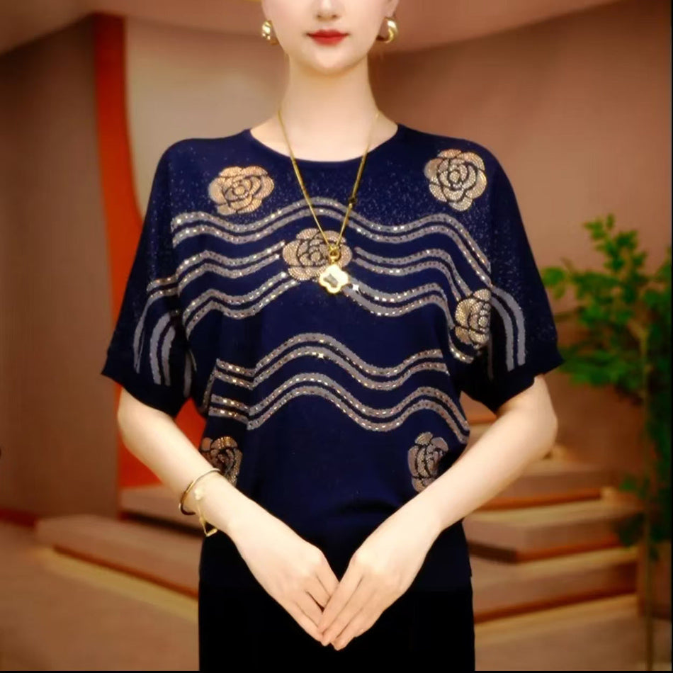 Women's Floral Short Sleeve Relaxed Fit Round Neck T-Shirt