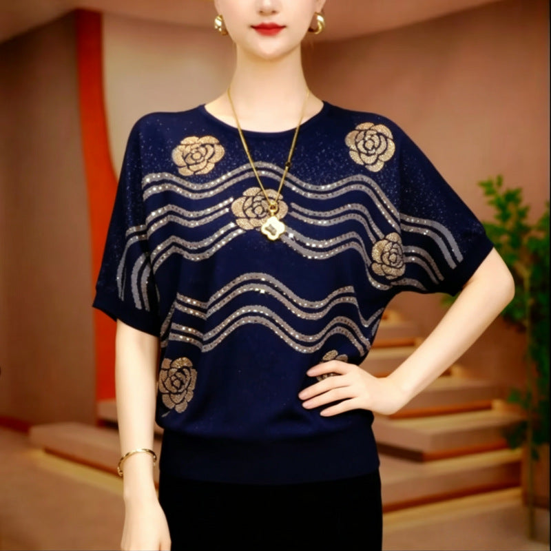 Women's Floral Short Sleeve Relaxed Fit Round Neck T-Shirt