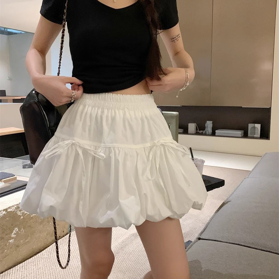 Women's Bow Tie A-Line Puffy Short Skirt with Lining