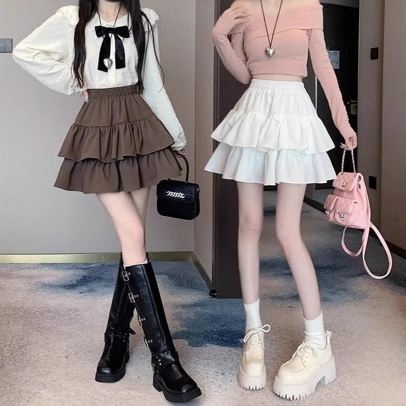 Women's High Waist Pleated A-Line Ruffle Short Skirt