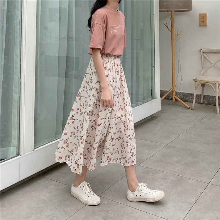 Women's Floral A-Line Midi Skirt Elegant Summer Style