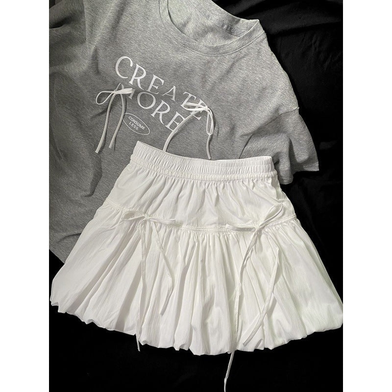 Bow Detail High Waist A-Line Puff Skirt