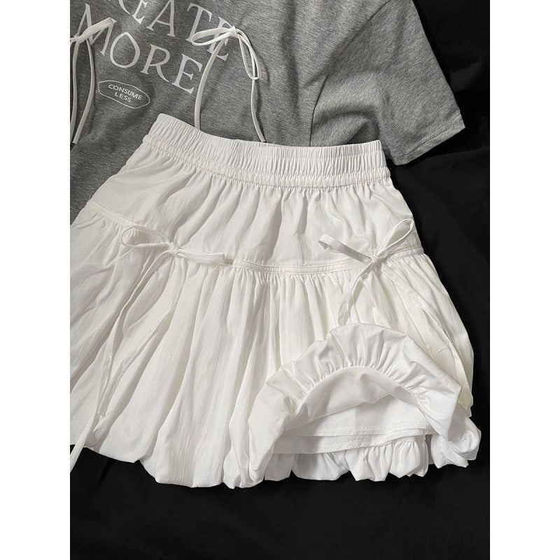 Bow Detail High Waist A-Line Puff Skirt