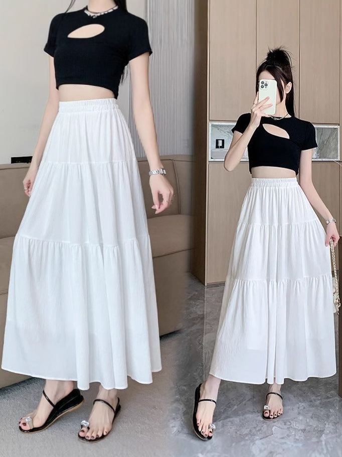 High Waist Pleated Tiered Midi Skirt for Women