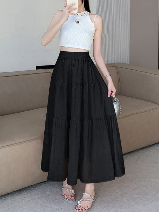 High Waist Pleated Tiered Midi Skirt for Women