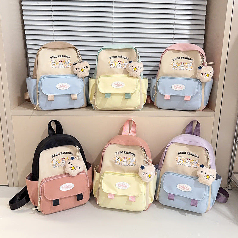 Kids Cartoon Color Block Kindergarten Travel Backpack