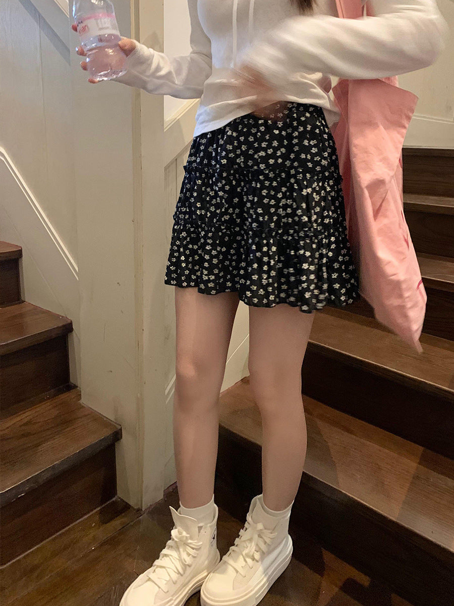 Floral Retro High Waist Puffy Skirt for Women