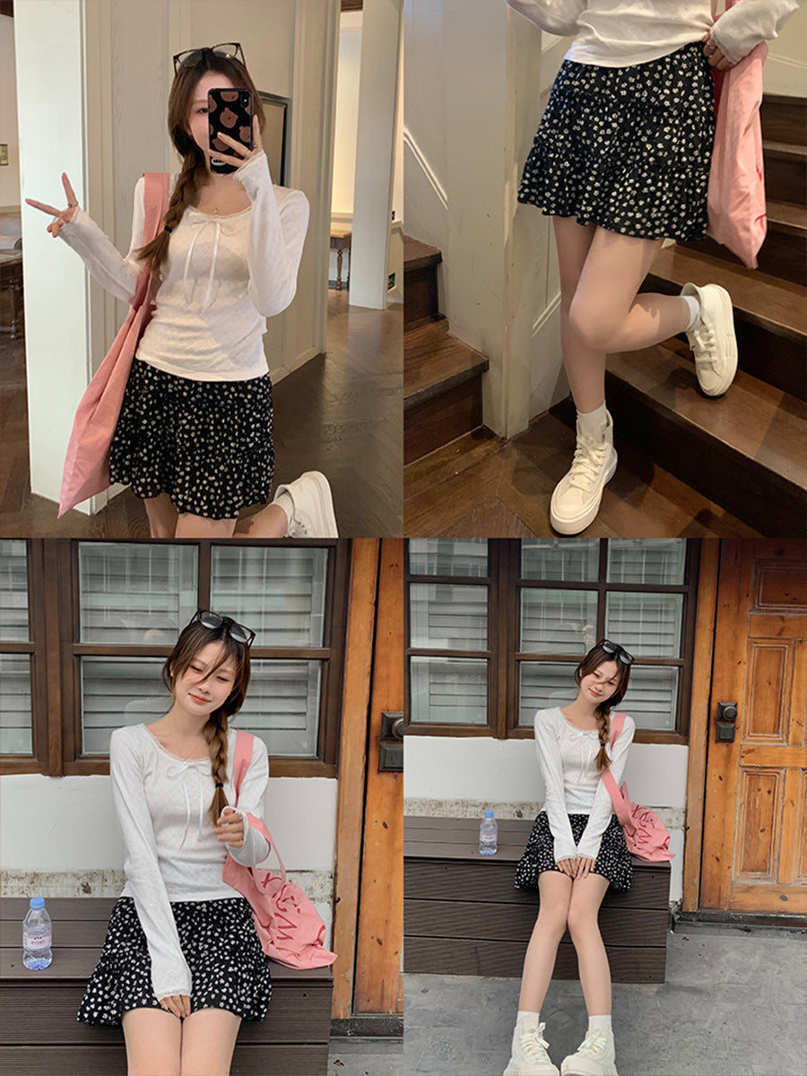 Floral Retro High Waist Puffy Skirt for Women