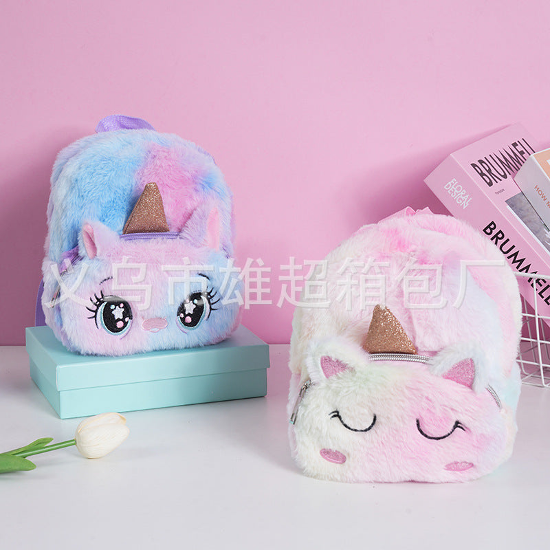 Kids Unicorn Plush Embroidered School Backpack