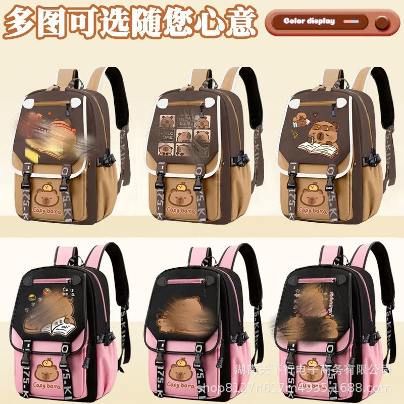 Capybara Cartoon Large Capacity School Backpack for Kids