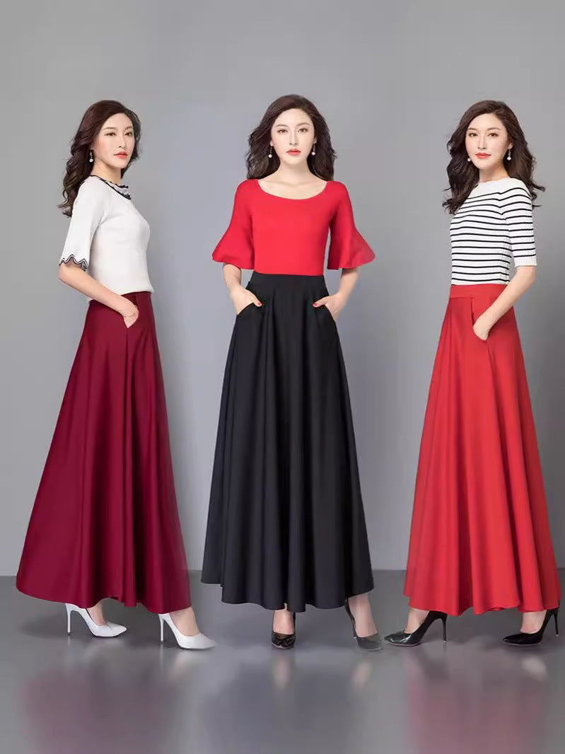 High Waist Pleated A-Line Long Skirt for Women