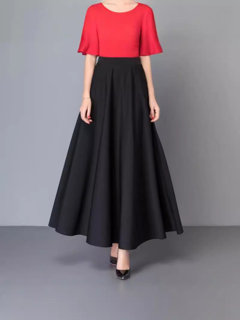 High Waist Pleated A-Line Long Skirt for Women