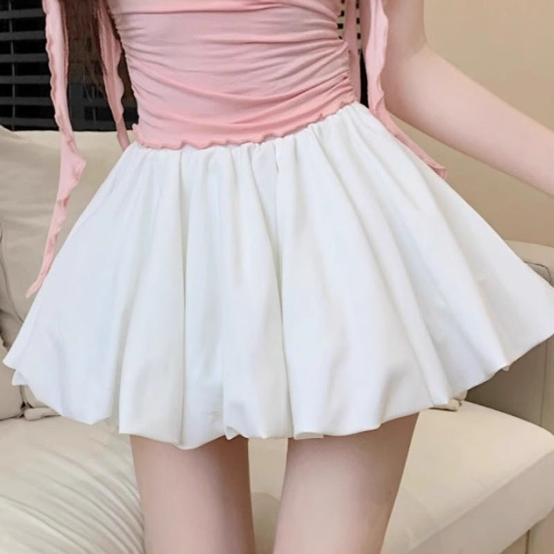 High Waist Flower Bud A-Line Short Skirt