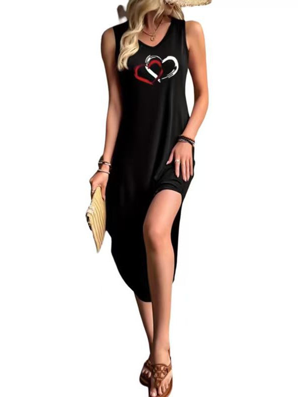 Heart Neckline Milk Silk A-Line Maxi Dress