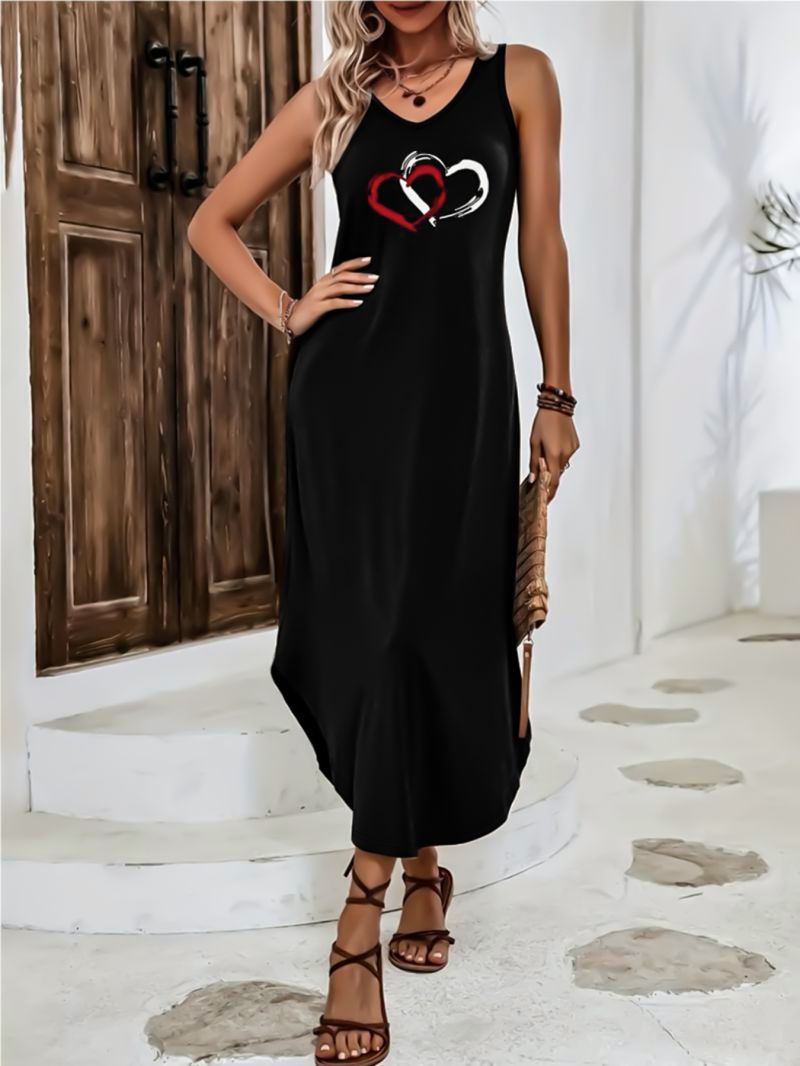 Heart Neckline Milk Silk A-Line Maxi Dress