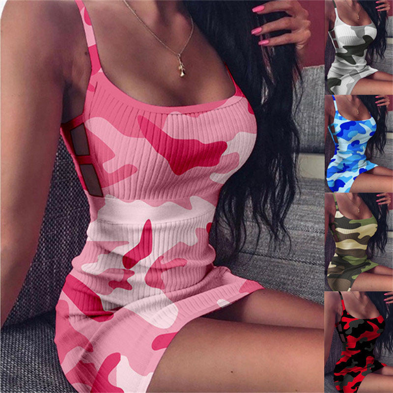 Camouflage Slim Fit Hollow Pencil Mini Dress