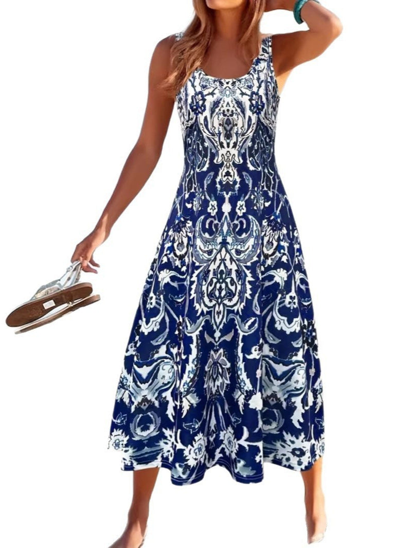 Printed Milk Silk A-Line Vacation Maxi Dress