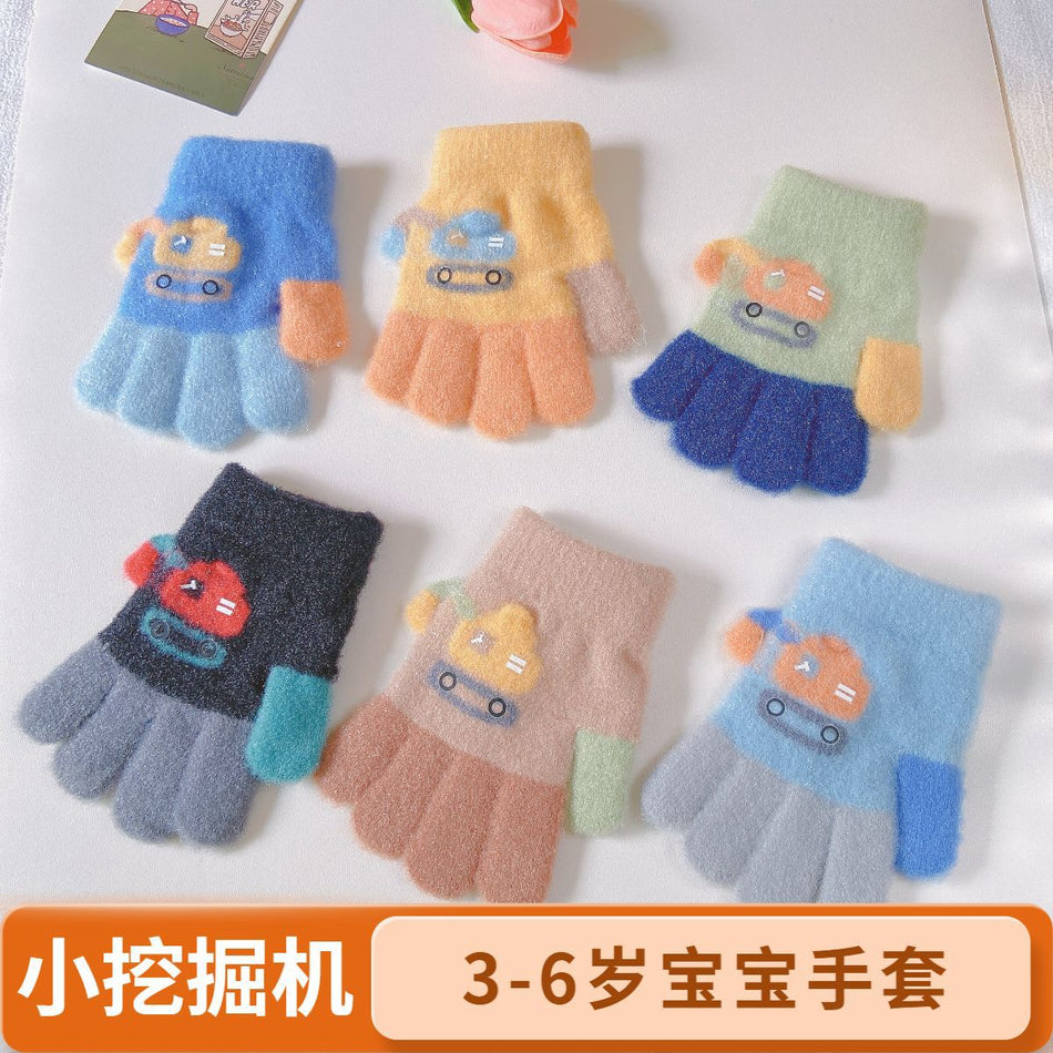 Kids Fleece Lined Winter Five-Finger Warm Gloves
