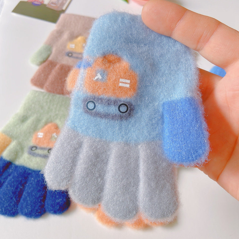 Kids Fleece Lined Winter Five-Finger Warm Gloves