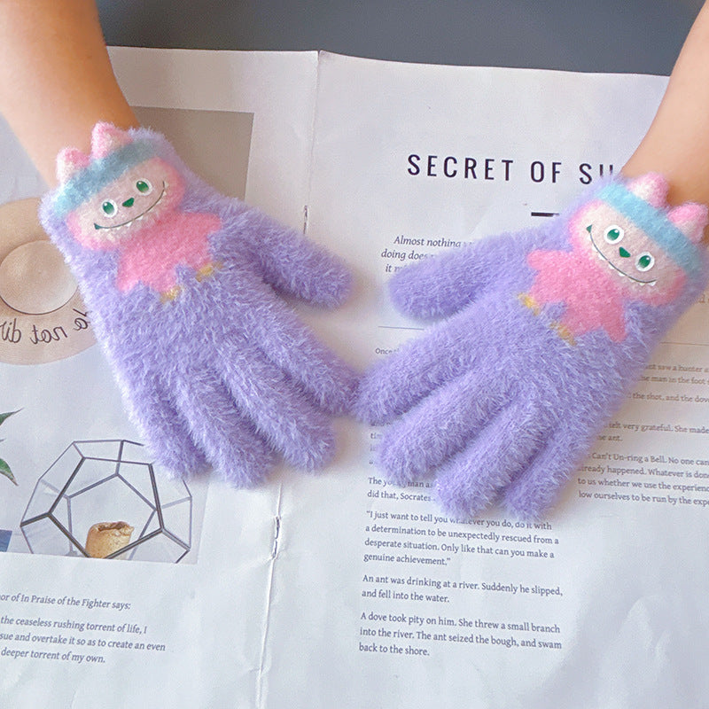 Kids Cartoon Knitted Winter Five-Finger Warm Gloves
