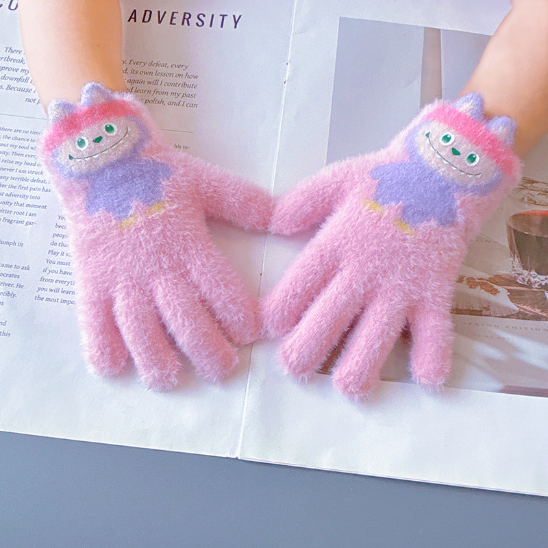 Kids Cartoon Knitted Winter Five-Finger Warm Gloves