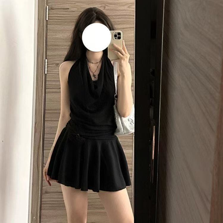 Halter Neck Lace A-Line Mini Dress for Women
