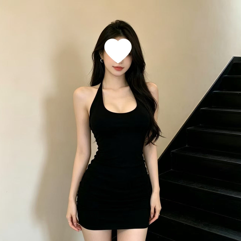 French Halter Neck Bodycon Midi Dress for Women