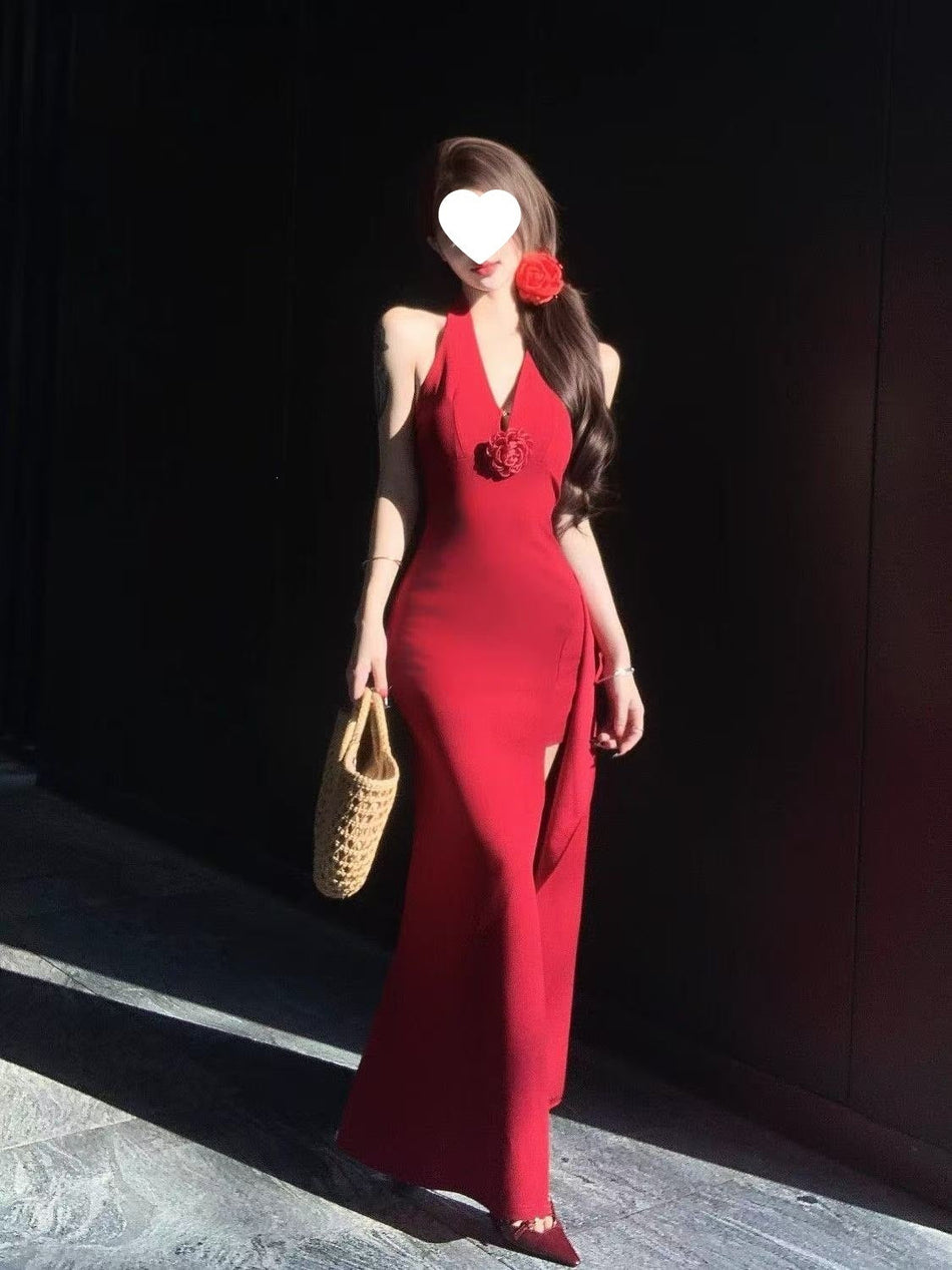 Halter Neck Floral Split Maxi Dress for Women